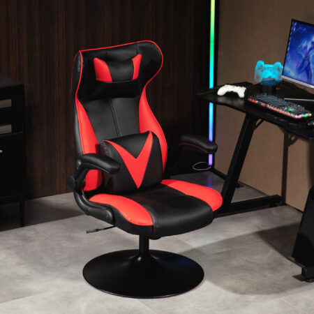 Gamingstuhl ergonomisch mit Kopf- & Lendenkissen Schwarz-Rot – Produktfoto zeigt modernes Design, hochwertige Materialien und funktionale Eigenschaften ideal für Wohn- oder Arbeitsbereiche. Perfekt als Einrichtungsinspiration oder zur Produktpräsentation in einem Onlineshop.