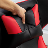 Gamingstuhl ergonomisch mit Kopf- & Lendenkissen Schwarz-Rot – Produktfoto zeigt modernes Design, hochwertige Materialien und funktionale Eigenschaften ideal für Wohn- oder Arbeitsbereiche. Perfekt als Einrichtungsinspiration oder zur Produktpräsentation in einem Onlineshop.