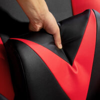 Gamingstuhl ergonomisch mit Kopf- & Lendenkissen Schwarz-Rot – Produktfoto zeigt modernes Design, hochwertige Materialien und funktionale Eigenschaften ideal für Wohn- oder Arbeitsbereiche. Perfekt als Einrichtungsinspiration oder zur Produktpräsentation in einem Onlineshop.