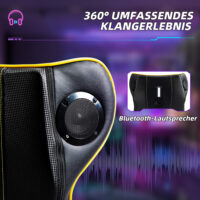 Gamingstuhl ergonomisch mit Lautsprecher & Wippfunktion Schwarz & Gelb – Produktfoto zeigt modernes Design, hochwertige Materialien und funktionale Eigenschaften ideal für Wohn- oder Arbeitsbereiche. Perfekt als Einrichtungsinspiration oder zur Produktpräsentation in einem Onlineshop.