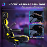Gamingstuhl ergonomisch mit Lautsprecher & Wippfunktion Schwarz & Gelb – Produktfoto zeigt modernes Design, hochwertige Materialien und funktionale Eigenschaften ideal für Wohn- oder Arbeitsbereiche. Perfekt als Einrichtungsinspiration oder zur Produktpräsentation in einem Onlineshop.