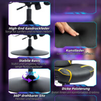Gamingstuhl ergonomisch mit Lautsprecher & Wippfunktion Schwarz & Gelb – Produktfoto zeigt modernes Design, hochwertige Materialien und funktionale Eigenschaften ideal für Wohn- oder Arbeitsbereiche. Perfekt als Einrichtungsinspiration oder zur Produktpräsentation in einem Onlineshop.