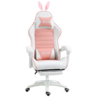 Gaming Stuhl ergonomisch mit Hasenohren Fussstütze und Kopfkissen rosa