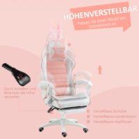 Gaming Stuhl ergonomisch mit Hasenohren Fussstütze und Kopfkissen rosa