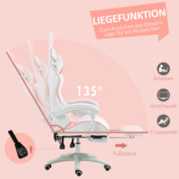 Gaming Stuhl ergonomisch mit Hasenohren Fussstütze und Kopfkissen rosa