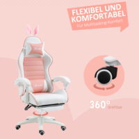 Gaming Stuhl ergonomisch mit Hasenohren Fussstütze und Kopfkissen rosa