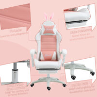 Gaming Stuhl ergonomisch mit Hasenohren Fussstütze und Kopfkissen rosa