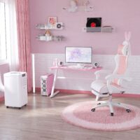 Gaming Stuhl ergonomisch mit Hasenohren Fussstütze und Kopfkissen rosa