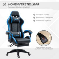 Bürostuhl Gamingstuhl ergonomisch mit Kopfstütze blau schwarz