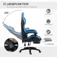 Bürostuhl Gamingstuhl ergonomisch mit Kopfstütze blau schwarz