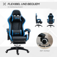 Bürostuhl Gamingstuhl ergonomisch mit Kopfstütze blau schwarz