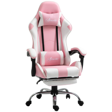 Gamingstuhl ergonomisch höhenverstellbar Kunstleder rosa weiss