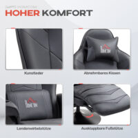 Gaming Stuhl verstellbar mit Massage und Fussstütze Kunstleder