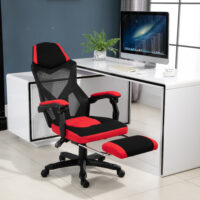 Gamingstuhl mit Fussstütze höhenverstellbar Schwarz-Rot – Produktfoto zeigt modernes Design, hochwertige Materialien und funktionale Eigenschaften ideal für Wohn- oder Arbeitsbereiche. Perfekt als Einrichtungsinspiration oder zur Produktpräsentation in einem Onlineshop.