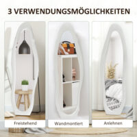 Ganzkörperspiegel freistehend wellige Form mit Samt Rahmen weiss
