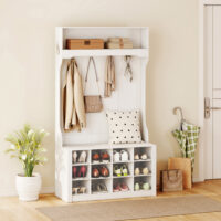 Garderobe mit Bank und Schuhregal für Flur und Diele weiss