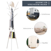 Ein weisser Garderobenständer aus Metall, Maße 45x45x180cm.