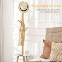 Ein Garderobenständer in Natur-Weiss mit integriertem Beistelltisch und Kleiderhaken.