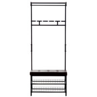 Ein Garderobenständer und Flurmöbel-Set mit integrierter Bank und Regal, Maße 725x35x180cm.