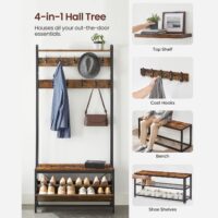 Kleiderständer mit Schuhschrank und zusätzlicher Ablage für Jacken, Taschen und Schuhe.