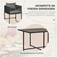 Garten Essgruppe 5-teilig wetterfest mit Sitzkissen Polyrattan