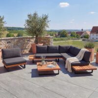 Garten-Garnitur Lounge-Set Sofa Sessel Akazie Alu braun dunkelgrau