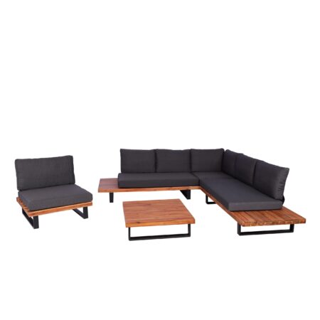 Garten-Garnitur Lounge-Set Sofa Sessel Akazie Alu braun dunkelgrau