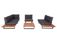 Garten-Garnitur Lounge-Set Sofa Sessel Akazie Alu braun dunkelgrau