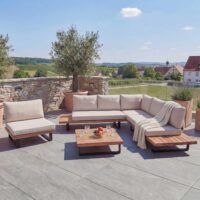 Garten-Garnitur Lounge-Set Sofa Sessel Akazie Alu hellbraun beige