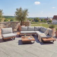 Garten-Garnitur Lounge-Set Sofa Sessel Akazie Alu hellbraun hellgrau