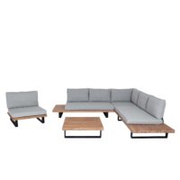 Garten-Garnitur Lounge-Set Sofa Sessel Akazie Alu hellbraun hellgrau