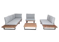 Garten-Garnitur Lounge-Set Sofa Sessel Akazie Alu hellbraun hellgrau