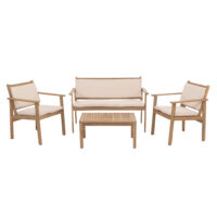 Garten-Garnitur Lounge-Set Akazie Bank Sessel Tisch Kissen beige