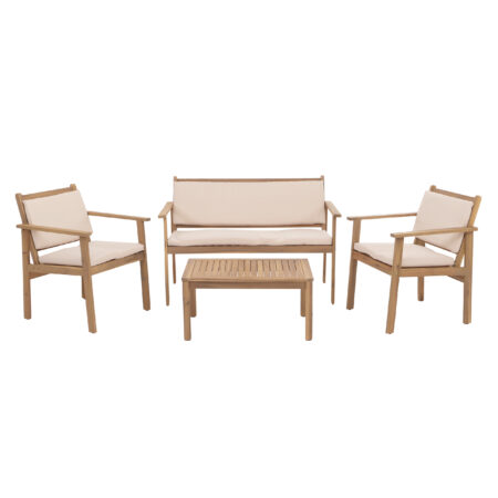 Garten-Garnitur Lounge-Set Akazie Bank Sessel Tisch Kissen beige