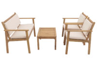 Garten-Garnitur Lounge-Set Akazie Bank Sessel Tisch Kissen beige