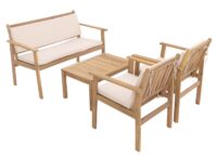 Garten-Garnitur Lounge-Set Akazie Bank Sessel Tisch Kissen beige