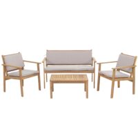 Garten-Garnitur Lounge-Set Akazie Bank Sessel Tisch Kissen grau