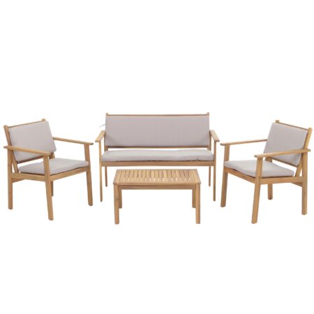 Garten-Garnitur Lounge-Set Akazie Bank Sessel Tisch Kissen grau