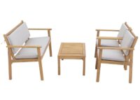 Garten-Garnitur Lounge-Set Akazie Bank Sessel Tisch Kissen grau