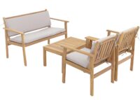 Garten-Garnitur Lounge-Set Akazie Bank Sessel Tisch Kissen grau
