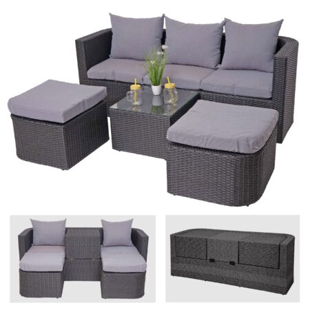 Garten Lounge Set 3-teilig Poly-Rattan Kissen hellgrau anthrazit