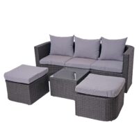 Garten Lounge Set 3-teilig Poly-Rattan Kissen hellgrau anthrazit