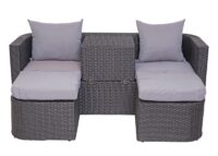 Garten Lounge Set 3-teilig Poly-Rattan Kissen hellgrau anthrazit