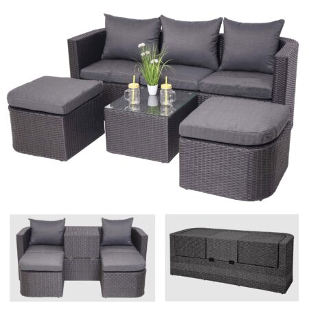 3in1 Garten Lounge-Set Sonneninsel Poly-Rattan anthrazit
