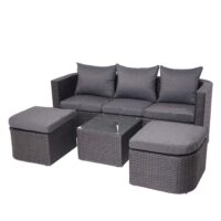 3in1 Garten Lounge-Set Sonneninsel Poly-Rattan anthrazit