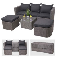 Garten Lounge-Set 3in1 Sonneninsel Poly-Rattan grau anthrazit