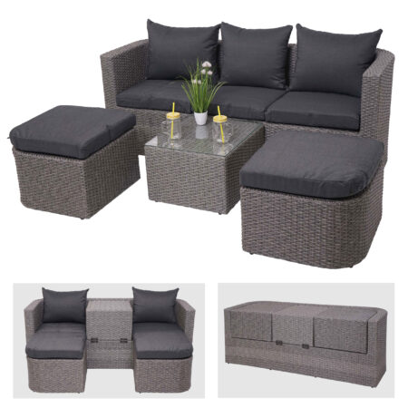 Garten Lounge-Set 3in1 Sonneninsel Poly-Rattan grau anthrazit