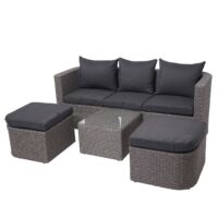 Garten Lounge-Set 3in1 Sonneninsel Poly-Rattan grau anthrazit
