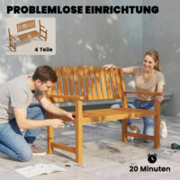 Gartenbank 2-Sitzer wetterfest mit Armlehnen für draussen Holz