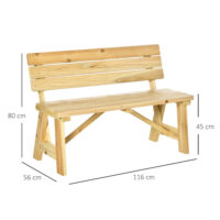 Gartenbank 2-Sitzer wetterfest mit Rückenlehne für Balkon Holz